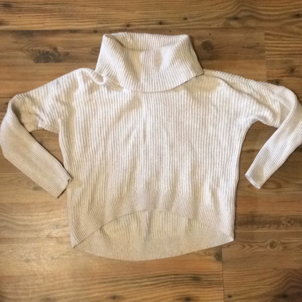 High-low creme turtleneck/cowl  sweater